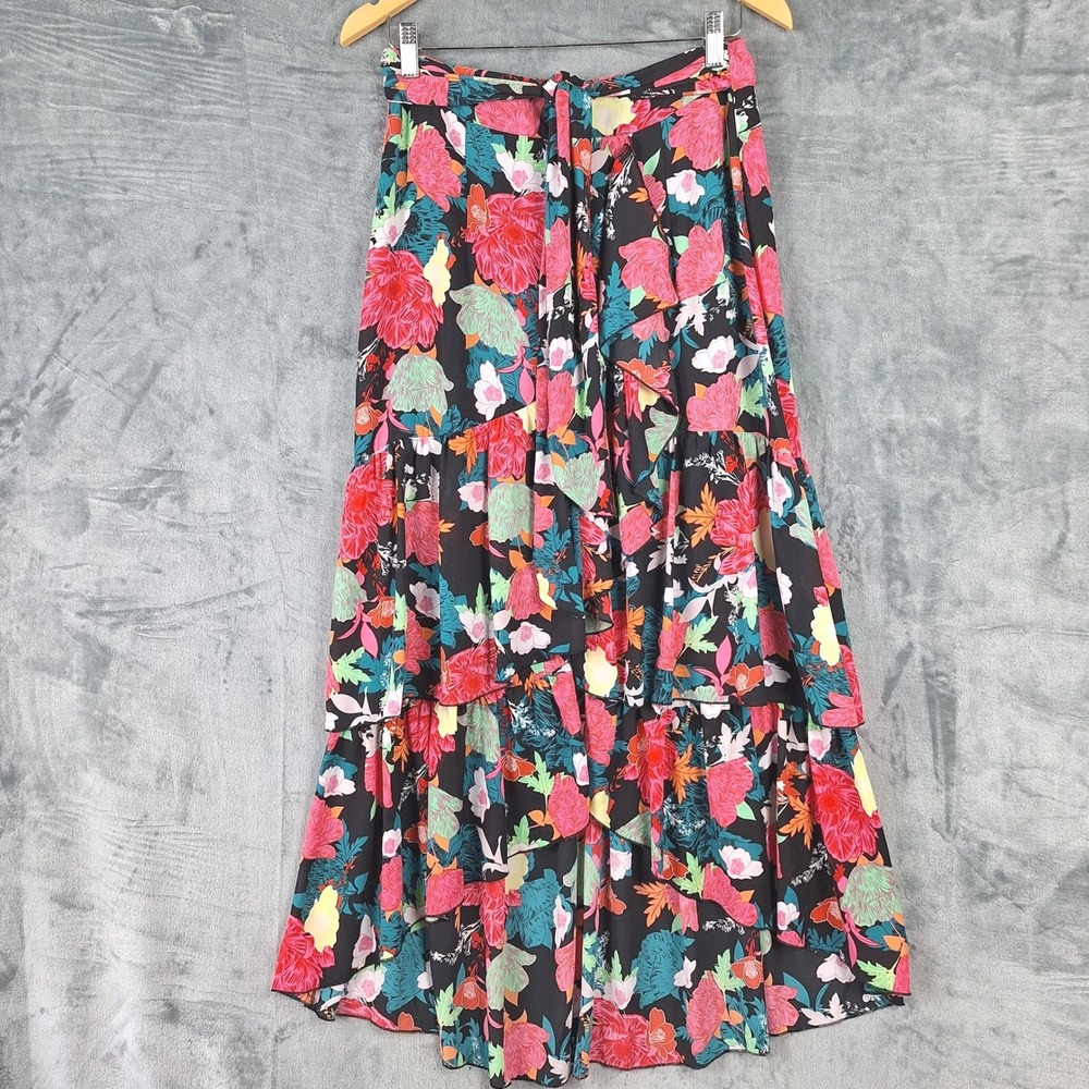 Womens Skirt Small Wrap Ruffle Romantic Floral Fairy Tiered Tropical Resort